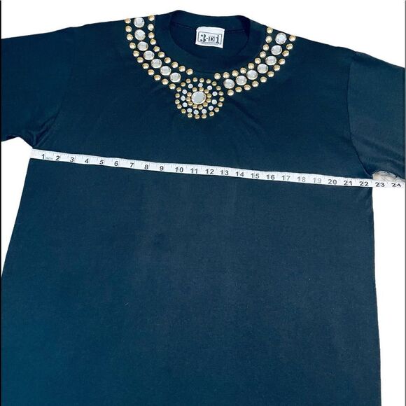 Black Diamante and gold studded short sleeve T-shirt size 1X - Picture 8 of 10